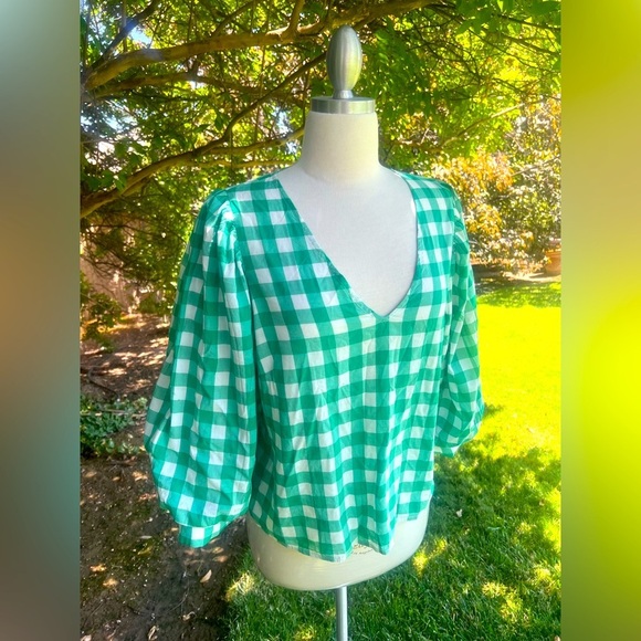 a new day Green Plaid V-Neck Blouse - Picture 4 of 6